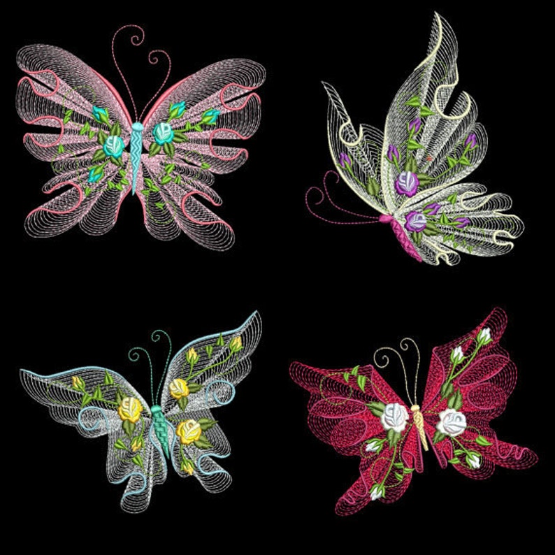 Embroidered quilt blocksRippled Butterflies image 1