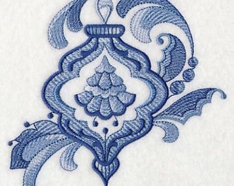 Embroidered  quilt blocks--Delft blue Christmas