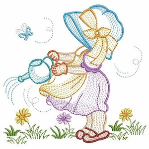 Embroidered  quilt blocks--Sunbonnet Sue set of 10