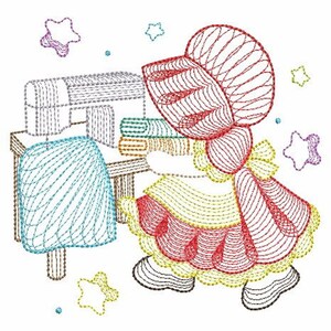Embroidered  quilt blocks--Sunbonnet Sue set of 10