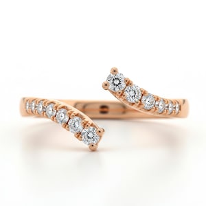 Open Cuff Engagement Ring, Bypass Wedding Ring, Round Shape Moissanite Ring, Prong Set Ring, 10K Rose Gold Ring, Adjustable Daily Wear Ring