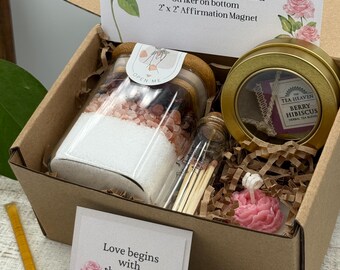 Rose Spa Gift Box: Handmade Bath Salts & Rose Candle