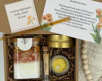 Self Care Gift Box: Citrus Candle, Calendula Bath Salts & Tea