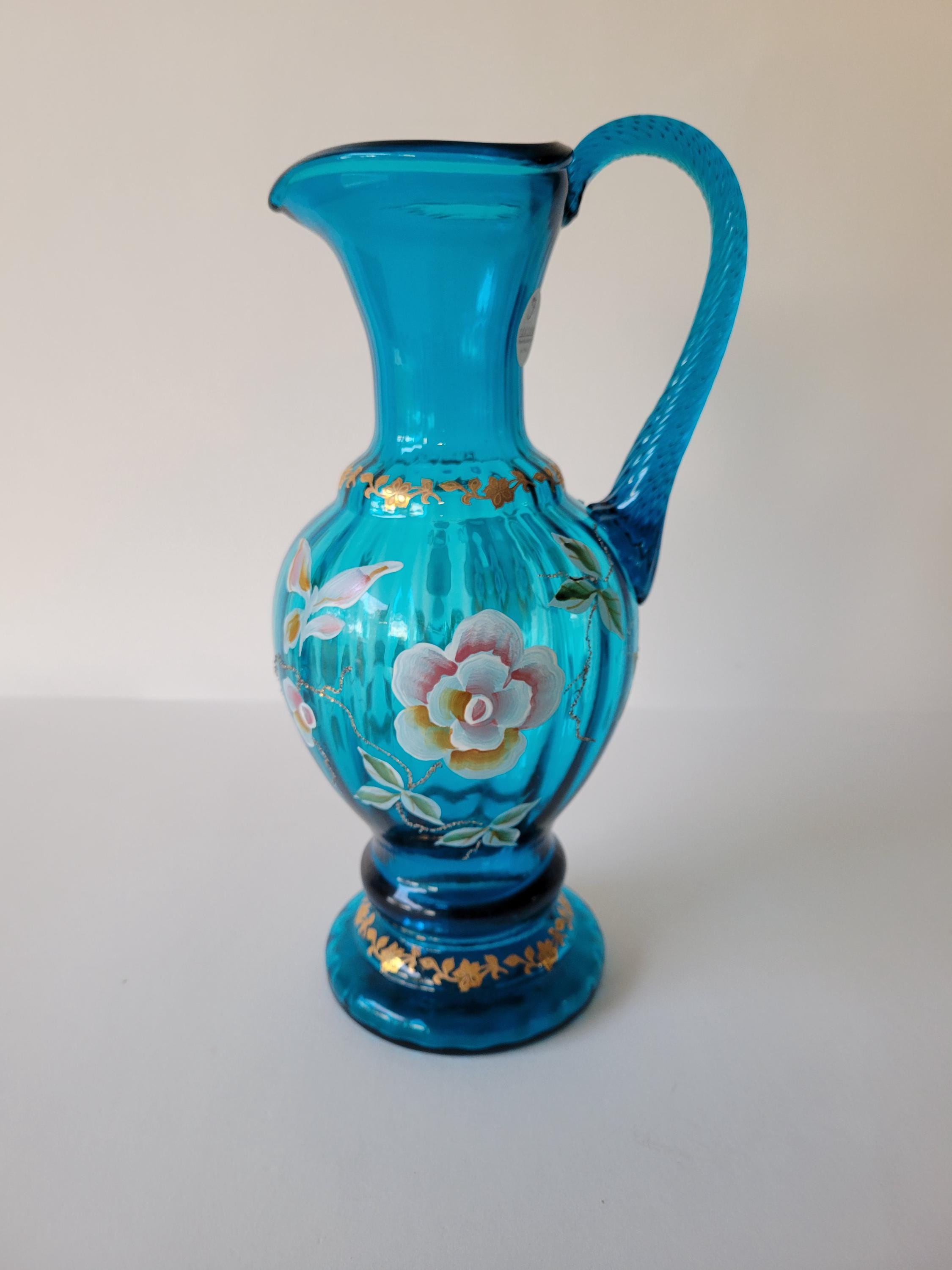 Fenton Blue TSV Pitcher | Hand-painted by D. Fredrick | New