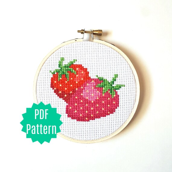 Sweet Strawberries Cross Stitch Pattern Cute Modern Etsy