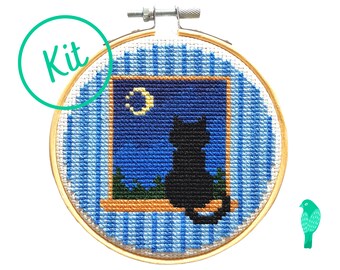 Black Cat at a Window Cross Stitch Kit