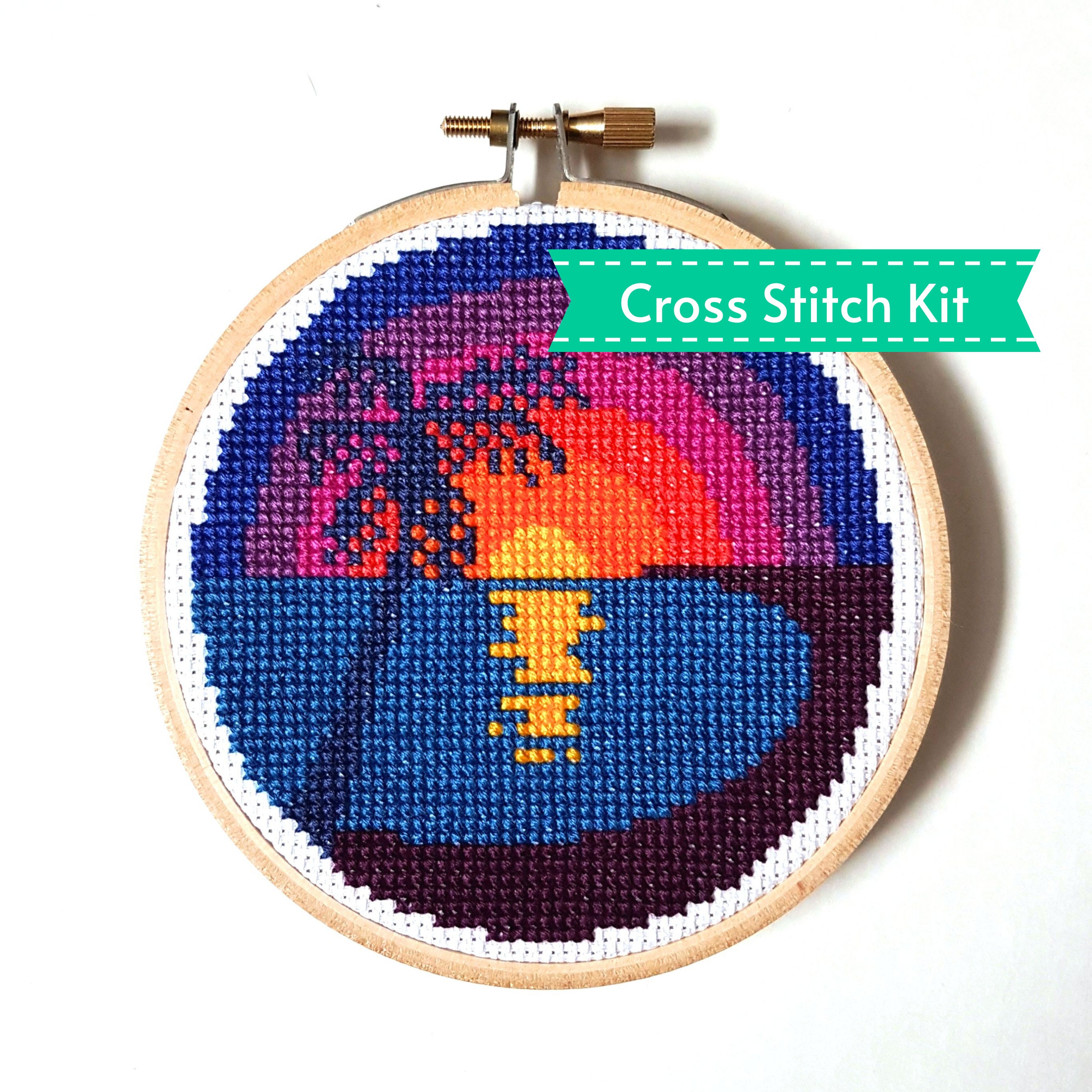 Beach Sunset Cross Stitch Kit Tropical Palm Tree Pattern for Etsy