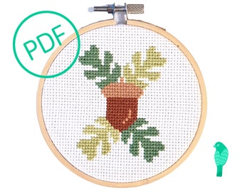 Acorn and Oak Leaves Cross Stitch Pattern PDF Digital Download