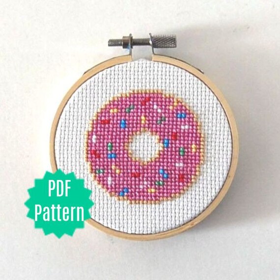 Doughnut Counted Cross Stitch Kit Great Gift Idea Donut Modern Embroidery Easy Relaxing Activity Craft Pattern for Children /& Beginners