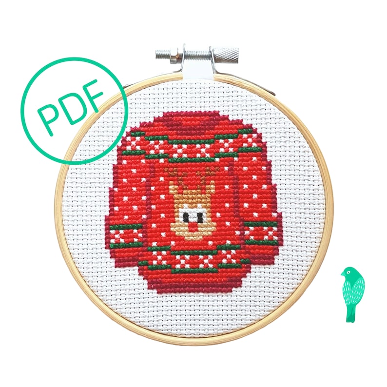 Ugly Christmas Sweater Cross Stitch Pattern PDF Digital Download image 1