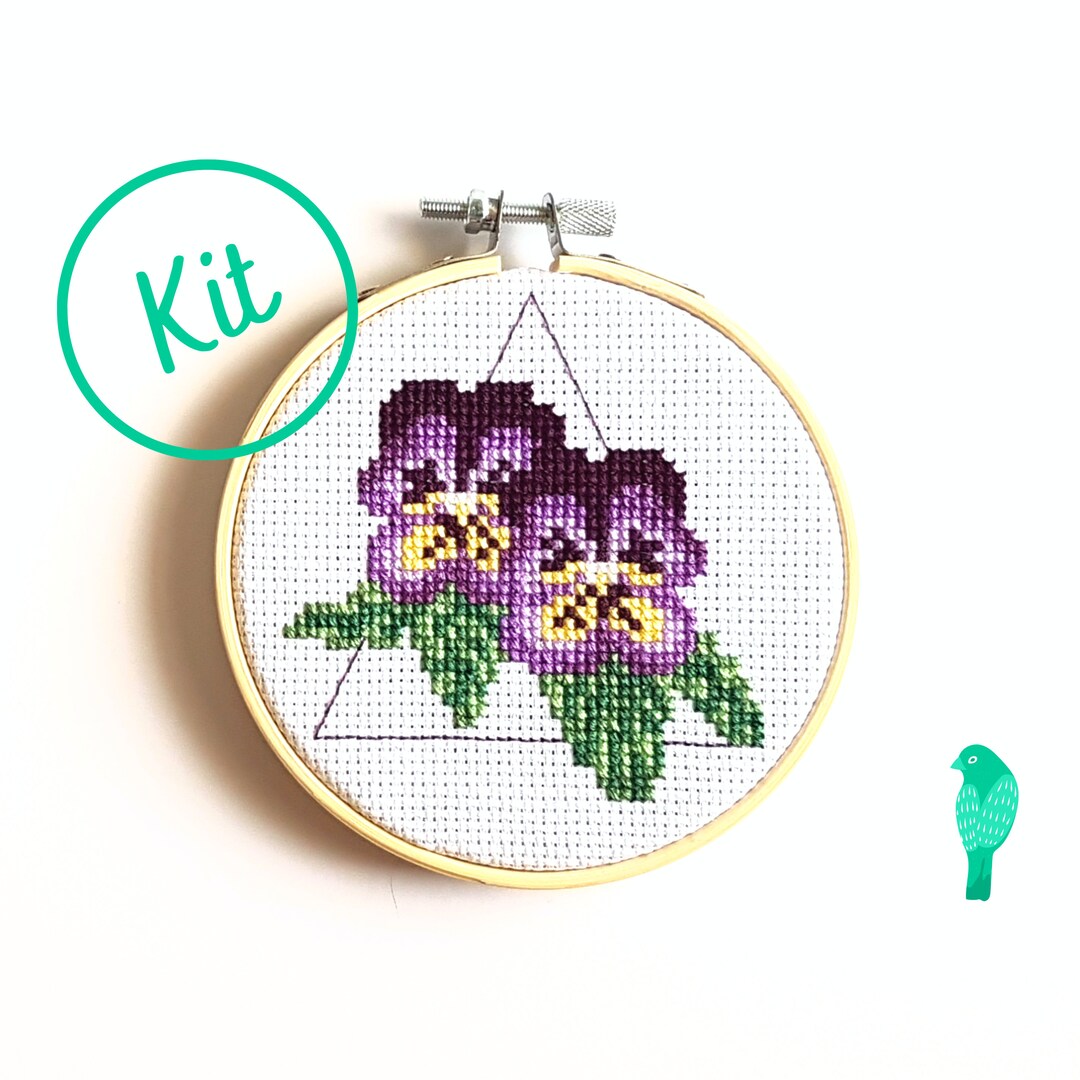 Purple Pansy Flowers Cross Stitch Kit Etsy
