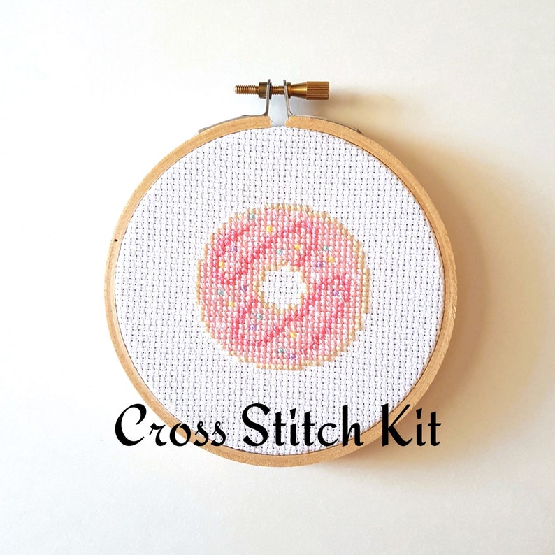 Doughnut Counted Cross Stitch Kit Great Gift Idea Donut Modern Embroidery Easy Relaxing Activity Craft Pattern for Children /& Beginners