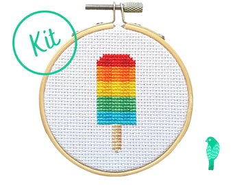 Rainbow Popsicle Cross Stitch Kit