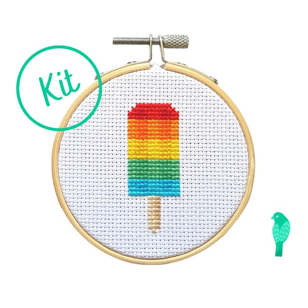 Rainbow Popsicle Cross Stitch Kit