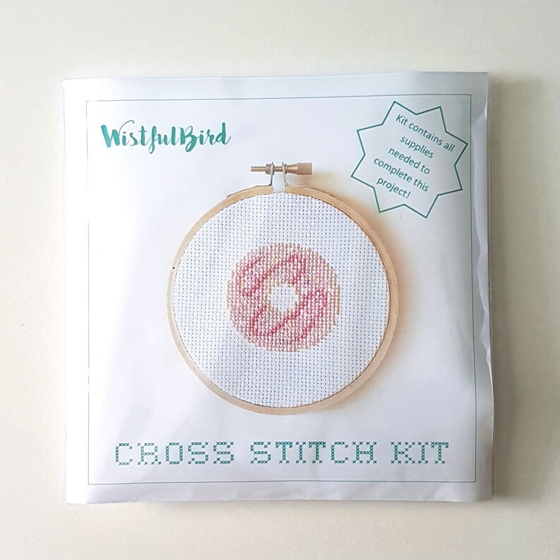 Doughnut Counted Cross Stitch Kit Great Gift Idea Donut Modern Embroidery Easy Relaxing Activity Craft Pattern for Children /& Beginners