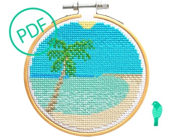 Tropical Beach Cross Stitch Pattern PDF Digital Download