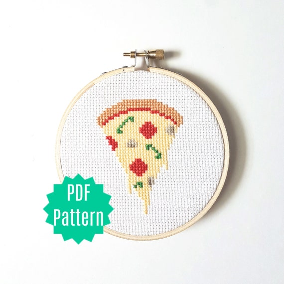 Hand Embroidered Pizza Slice Hoop Art