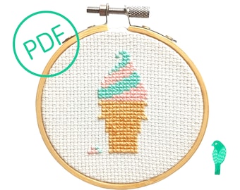 Ice Cream Cone Cross Stitch Pattern PDF Digital Download