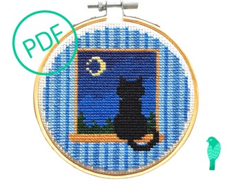 Black Cat Cross Stitch Pattern PDF Digital Download