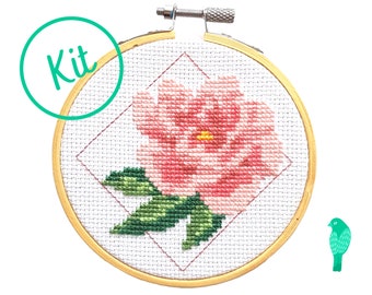 Pink Peony Cross Stitch Kit