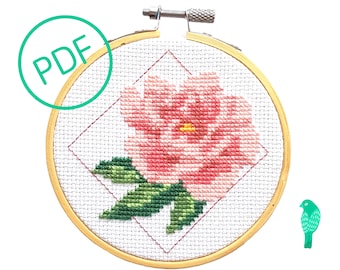 Pink Peony Cross Stitch Pattern PDF Digital Download