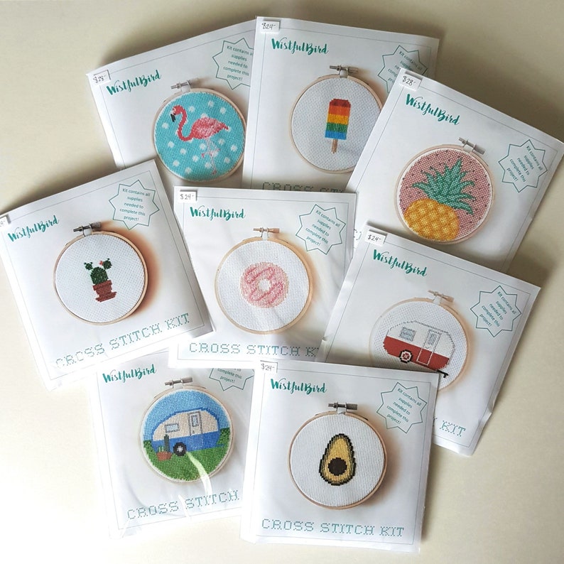 Doughnut Counted Cross Stitch Kit Great Gift Idea Donut Modern Embroidery Easy Relaxing Activity Craft Pattern for Children /& Beginners