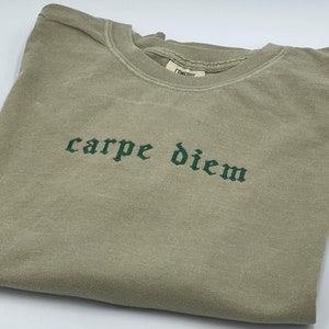 Carpe diem Embroidered Comfort Colors T Shirt Custom Embroidery Shirt Embroidered Tee Carpediem Gift Custom Text Tee Gift for mom