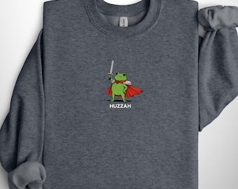 Hoezo kikker met zwaard geborduurd middeleeuws kikker sweatshirt, grappig cadeau shirt, Renaissance Faire Frog geborduurd shirt