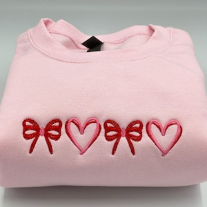 Heart Coquette Bow Embroidered Shirt, Cute Heart Hoodie Sweatshirt, Heart Embroidered Sweatshirt, Mother&#39;s Day Gift