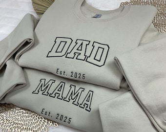 Gepersonaliseerd papa-mama geborduurd sweatshirt, Moederdagcadeau ronde hals, aangepaste bijpassende hoodie geborduurd familievader en moeder