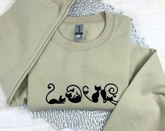Sweatshirt kattenliefde, geborduurd sweatshirt schattig kattenliefde, kattenmoeder ronde hals, cadeau voor kattenliefhebber, Moederdagcadeau voor kattenmoeder