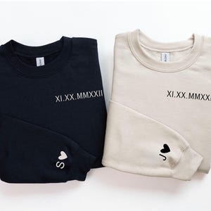 Custom Embroidered Roman Numeral Hoodie  Couples Gift  Personalized Date and Initial Hoodie  Engagements Anniversaries Bachelorette&#39;s
