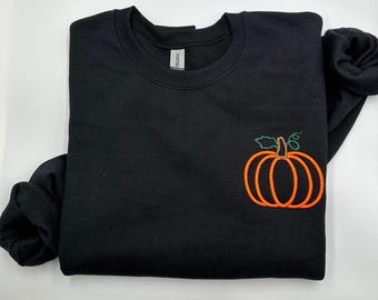 Sweatshirt met bladerdeeg geborduurde pompoen, geborduurd herfstsweater, Halloween-sweater, Halloween geborduurd sweatshirt, spookachtig seizoen