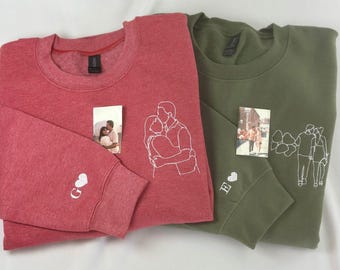 Aangepast portret van je foto Geborduurd sweatshirt, geborduurd gepersonaliseerd cadeau, Valentijnsdagcadeaus, jubileum ronde hals