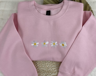 Daisy-geborduurd sweatshirt, sweater madeliefjebloem, Moederdagcadeau, bloemensweatshirt, botanische sweater, natuursweater