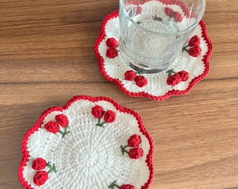 Motif au crochet Cerise Coaster | Modèle adapté aux débutants