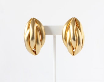 Vintage XL Oversize Clip On Goldtone Braided Sculptural Earrings