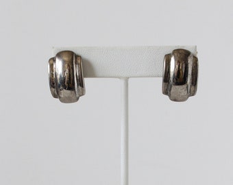 Vintage Chunky Silver Tone Bar Earrings