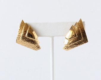 Vintage Monet Gold Tone Stacked Triangles Earrings