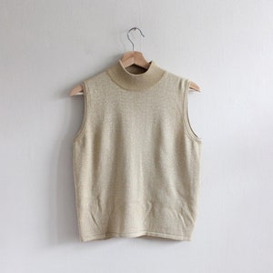 Vintage 1990s Gold Lurex Knit Mock Neck Tank Top
