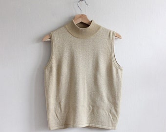 Vintage 1990s Gold Lurex Knit Mock Neck Tank Top
