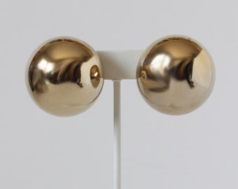 Vintage Oversize Gold Tone Button Clip-On Earrings