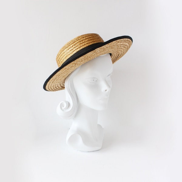 Vintage Grosgrain Ribbon Trim Straw Sun Hat