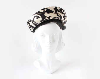 Vintage 1950s Caspar Davis Black & White Print Tam Hat