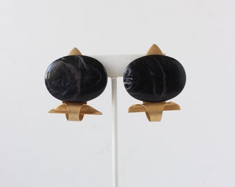 Vintage Gold Tone & Black Statement Earrings