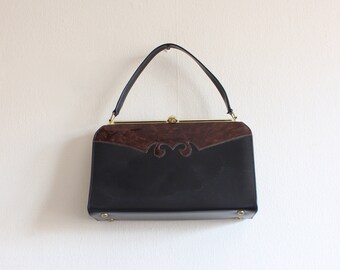 Vintage 1950s Black & Brown Top Handle Bag