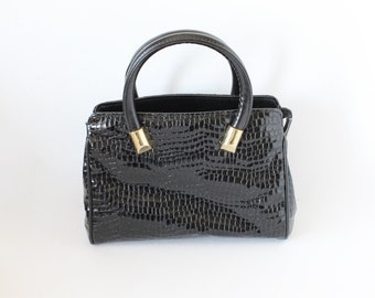 Vintage Black Snakeskin Embossed Top Handle Bag