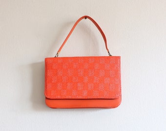 Vintage Orange Woven Top Handle Bag