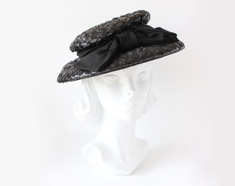 Vintage 1960s Mr. Michael Black Cellophane Straw Hat