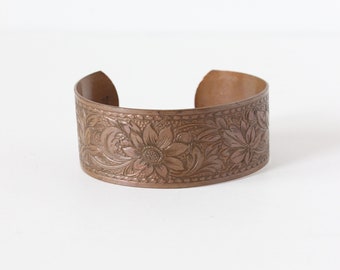 Vintage 1970s Solid Copper Tooled Cuff Bracelet